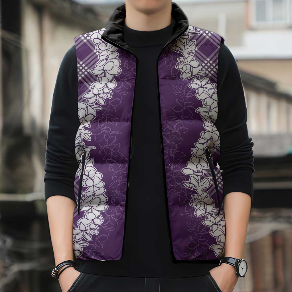 Hawaii Aloha Plumeria Lei Violet Palaka Sleeveless Puffer Jacket - Polynesian Pride