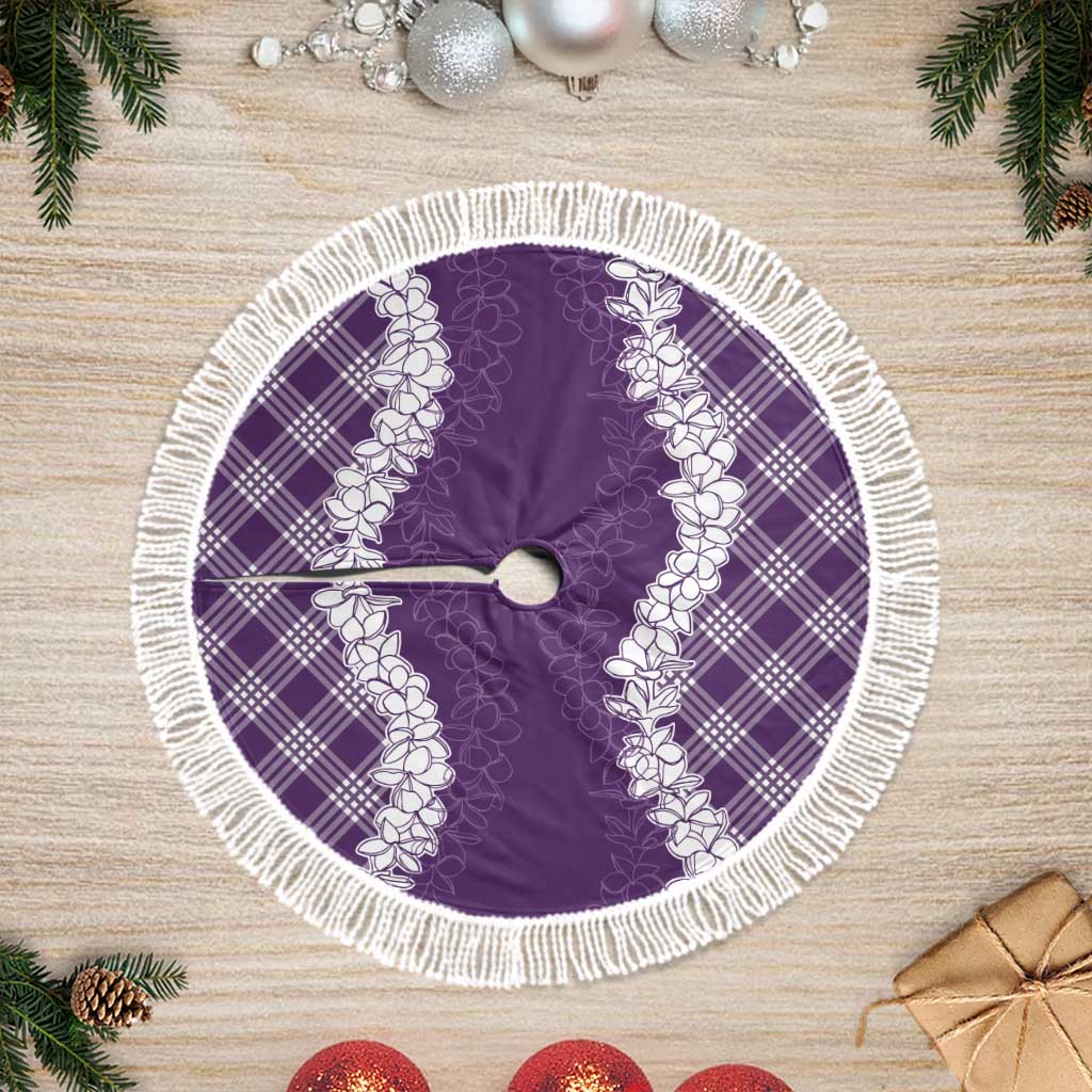 Hawaii Aloha Plumeria Lei Violet Palaka Tree Skirt - Polynesian Pride