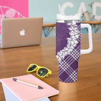 Hawaii Aloha Plumeria Lei Violet Palaka Tumbler With Handle - Polynesian Pride