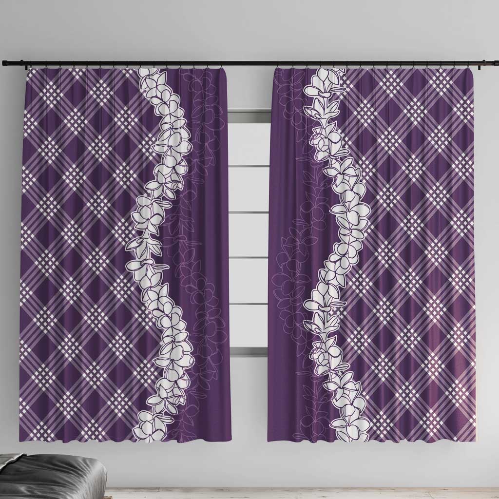 Hawaii Aloha Plumeria Lei Violet Palaka Window Curtain LT7 With Hooks Violet - Polynesian Pride