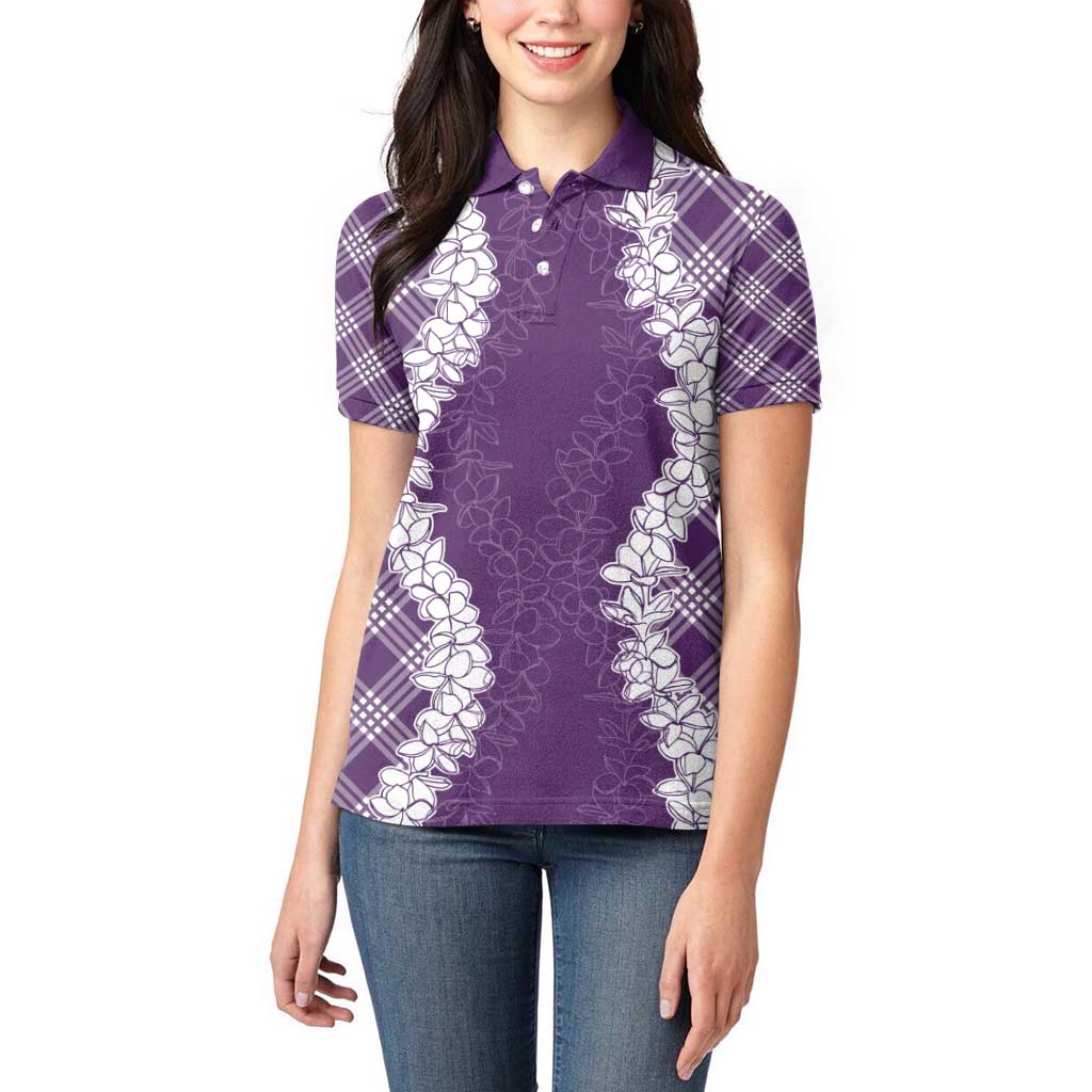 Hawaii Aloha Plumeria Lei Violet Palaka Women Polo Shirt - Polynesian Pride