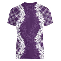 Hawaii Aloha Plumeria Lei Violet Palaka Women V-Neck T-Shirt - Polynesian Pride