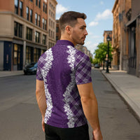 Hawaii Aloha Plumeria Lei Violet Palaka Zipper Polo Shirt - Polynesian Pride