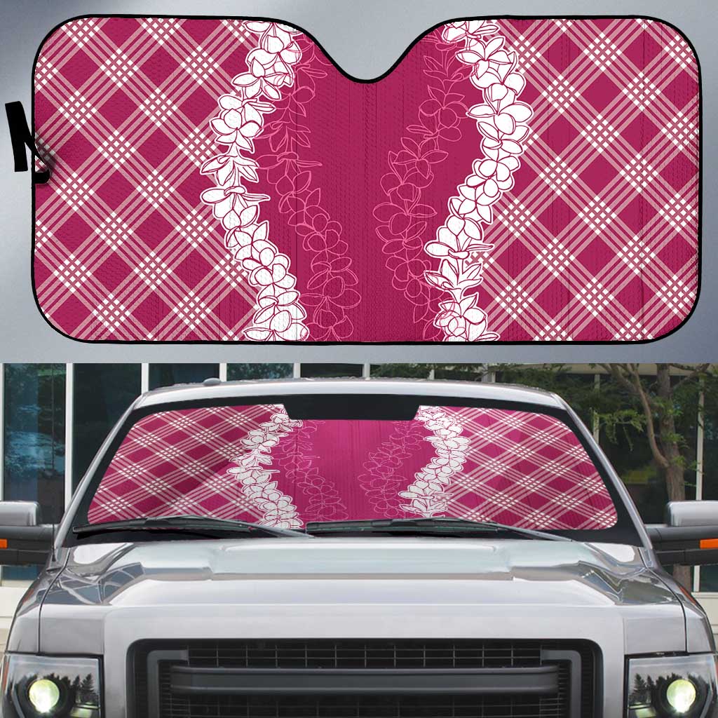 Hawaii Aloha Plumeria Lei Fuschia Palaka Auto Sun Shade - Polynesian Pride