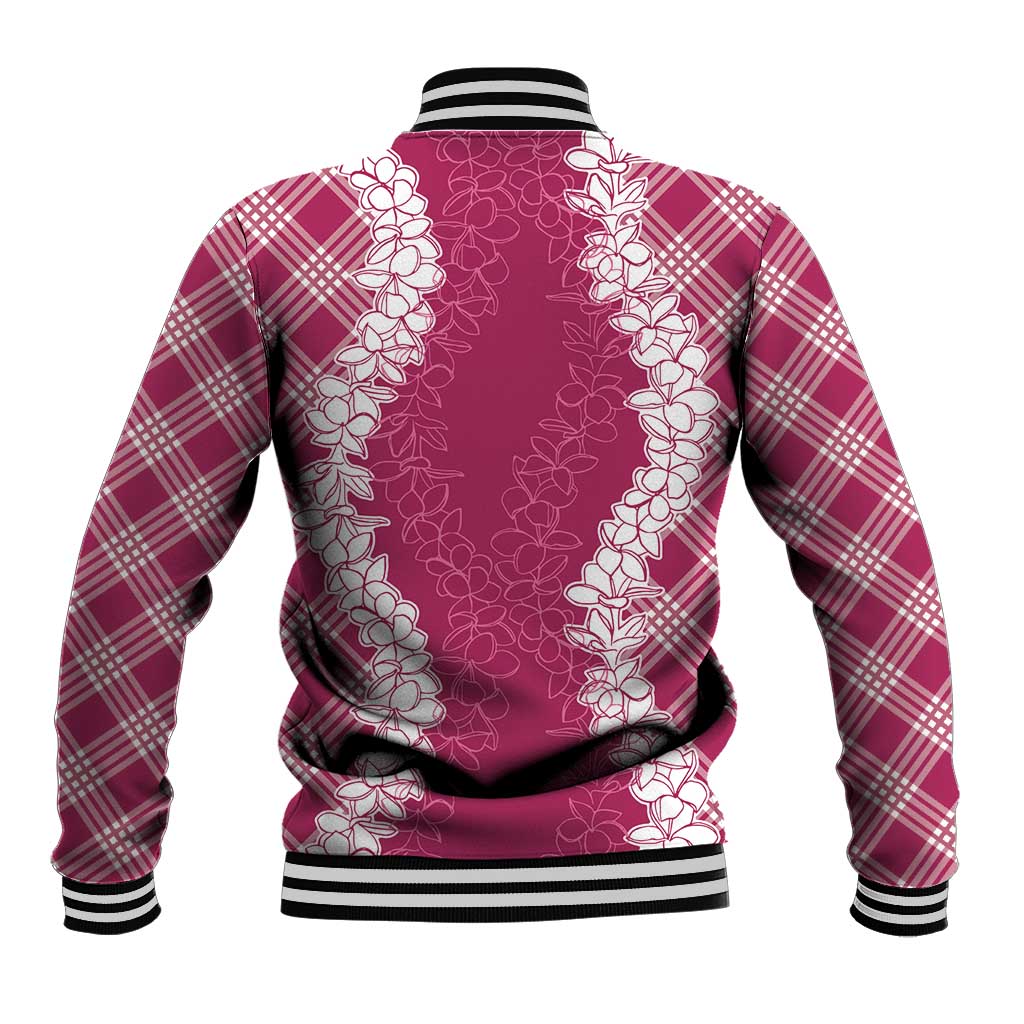Hawaii Aloha Plumeria Lei Fuschia Palaka Baseball Jacket - Polynesian Pride