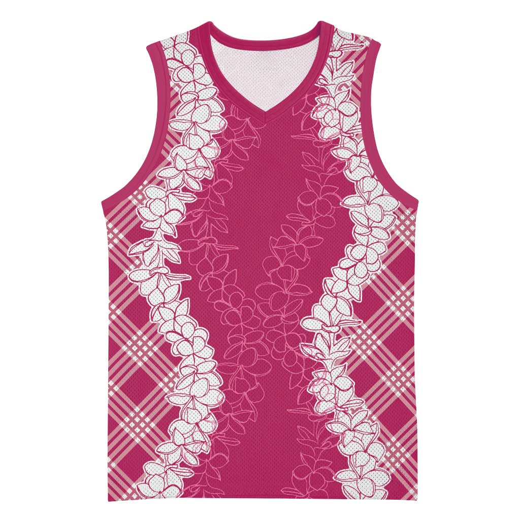 Hawaii Aloha Plumeria Lei Fuschia Palaka Basketball Jersey - Polynesian Pride