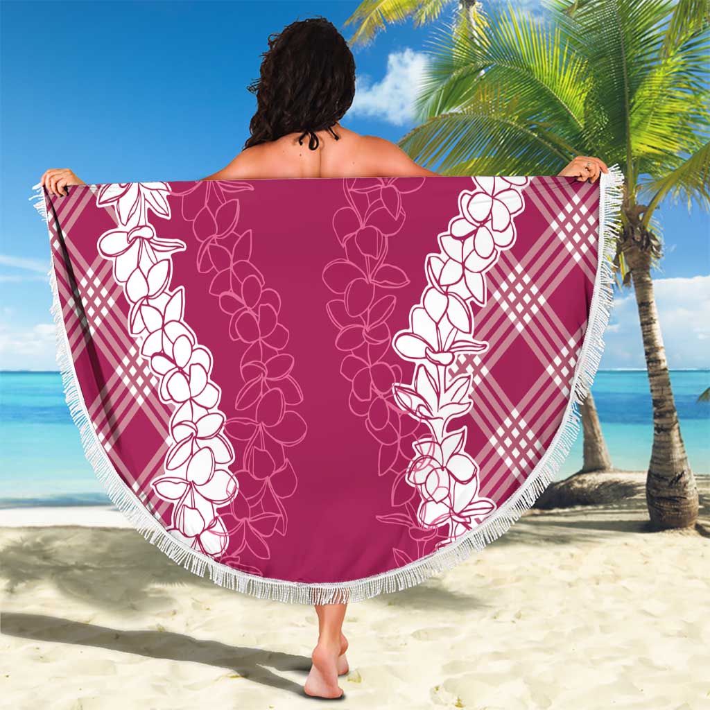 Hawaii Aloha Plumeria Lei Fuschia Palaka Beach Blanket - Polynesian Pride
