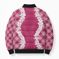 Hawaii Aloha Plumeria Lei Fuschia Palaka Bomber Puffer Jacket - Polynesian Pride