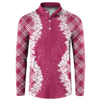 Hawaii Aloha Plumeria Lei Fuschia Palaka Button Sweatshirt - Polynesian Pride