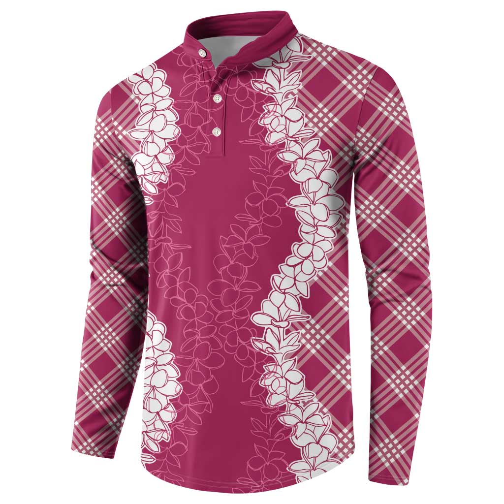 Hawaii Aloha Plumeria Lei Fuschia Palaka Button Sweatshirt - Polynesian Pride