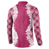 Hawaii Aloha Plumeria Lei Fuschia Palaka Button Sweatshirt - Polynesian Pride