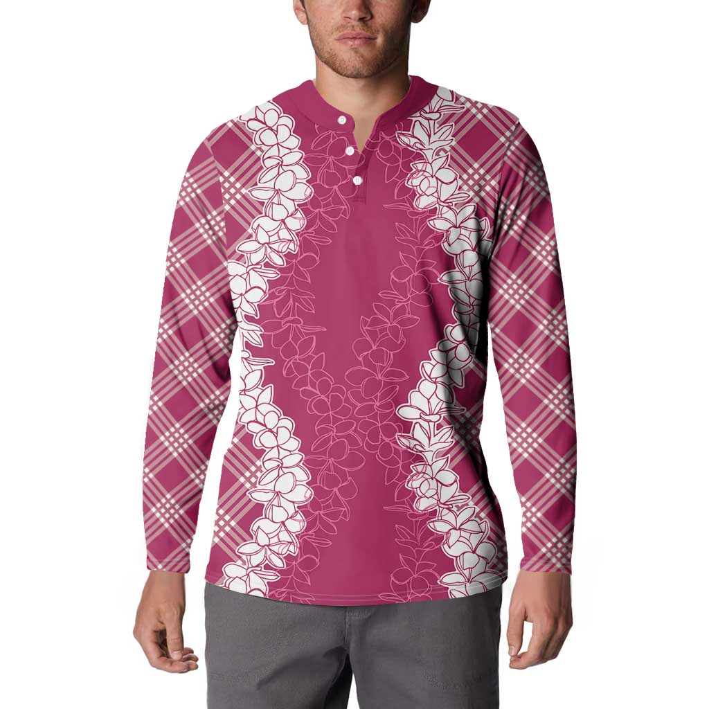 Hawaii Aloha Plumeria Lei Fuschia Palaka Button Sweatshirt - Polynesian Pride