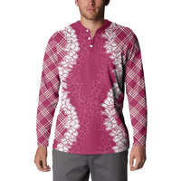 Hawaii Aloha Plumeria Lei Fuschia Palaka Button Sweatshirt - Polynesian Pride