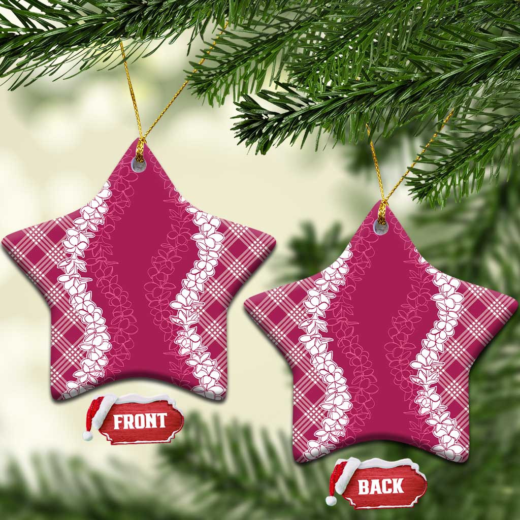 Hawaii Aloha Plumeria Lei Fuschia Palaka Ceramic Ornament - Polynesian Pride