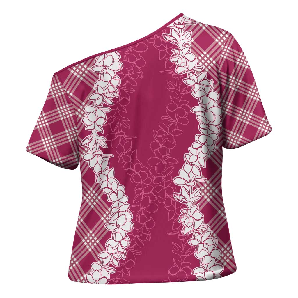 Hawaii Aloha Plumeria Lei Fuschia Palaka Cross Shoulder Shirt - Polynesian Pride
