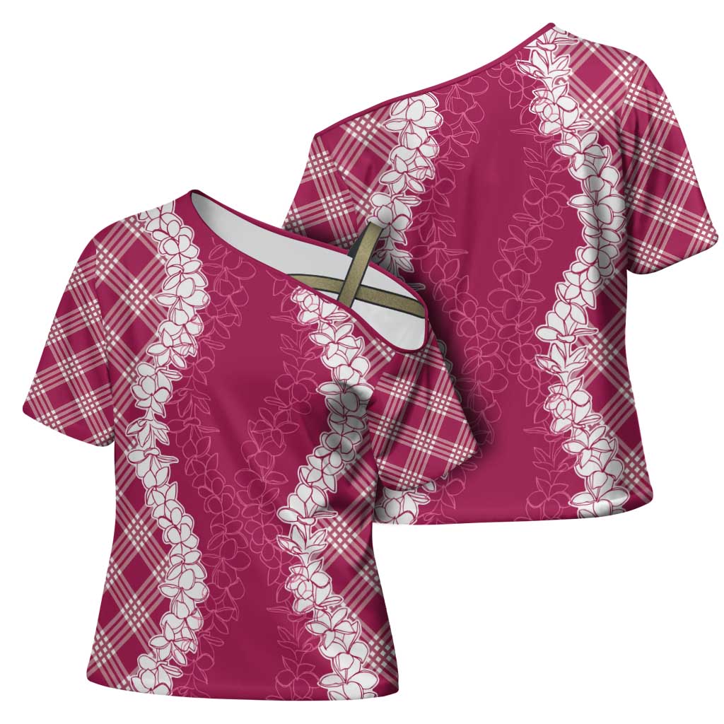 Hawaii Aloha Plumeria Lei Fuschia Palaka Cross Shoulder Shirt - Polynesian Pride