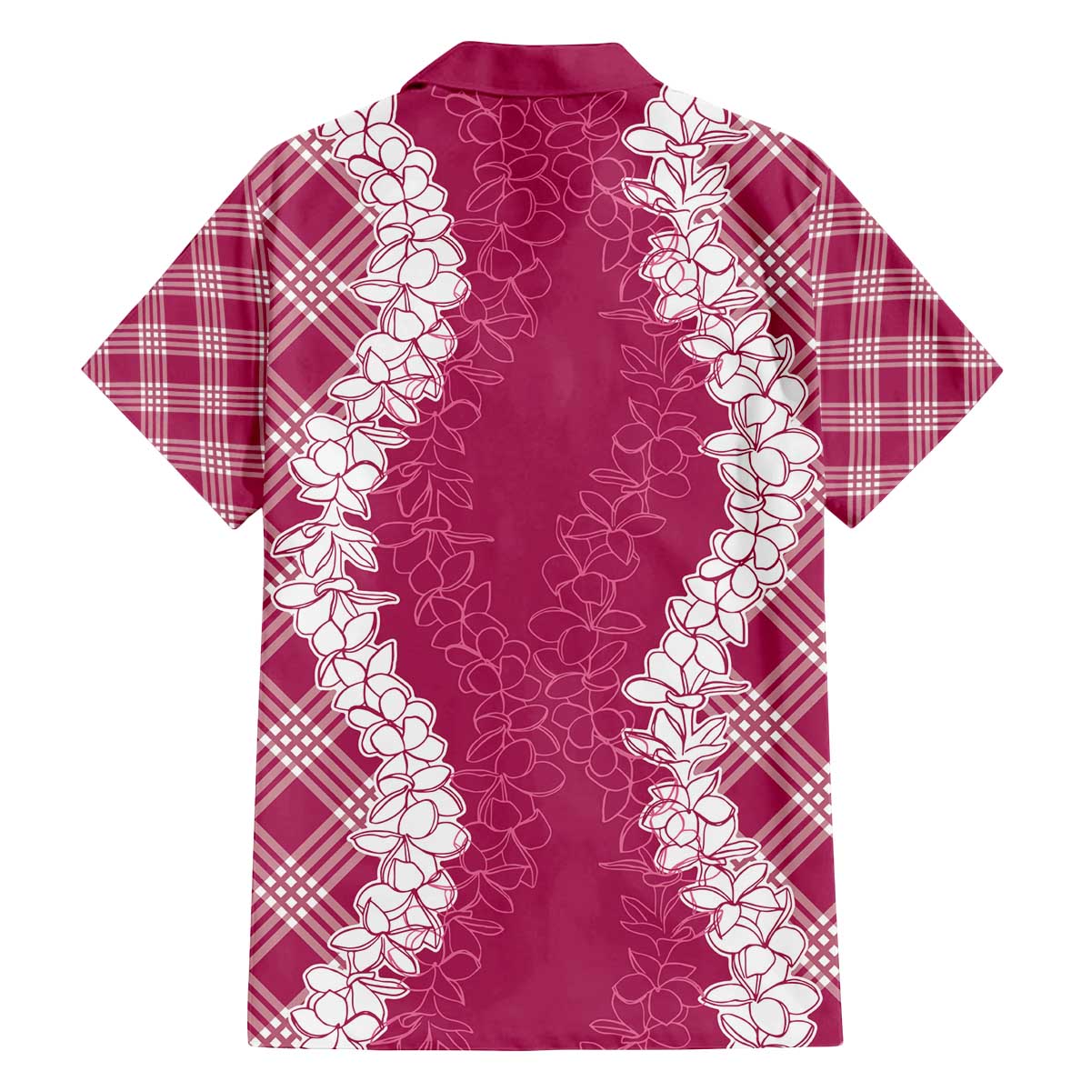 Hawaii Aloha Plumeria Lei Fuschia Palaka Family Matching Off The Shoulder Long Sleeve Dress and Hawaiian Shirt - Polynesian Pride