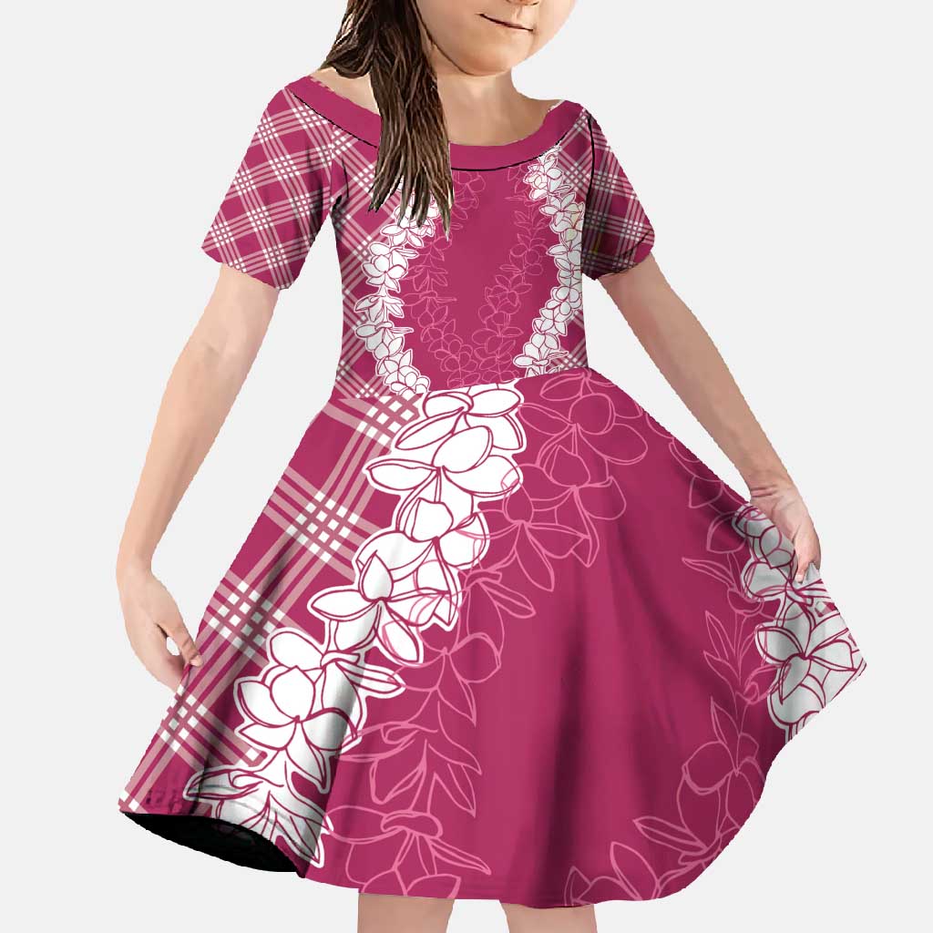 Hawaii Aloha Plumeria Lei Fuschia Palaka Family Matching Off Shoulder Maxi Dress and Hawaiian Shirt - Polynesian Pride