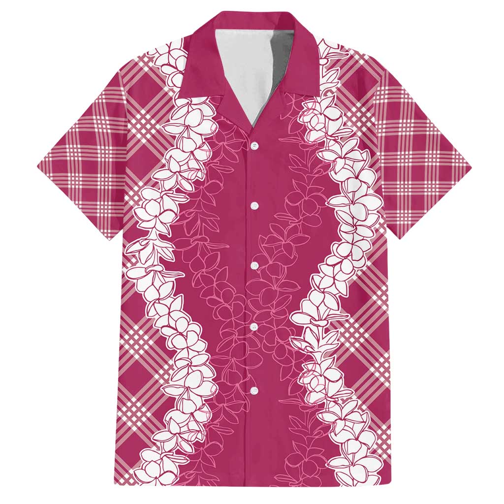 Hawaii Aloha Plumeria Lei Fuschia Palaka Family Matching Puletasi and Hawaiian Shirt - Polynesian Pride