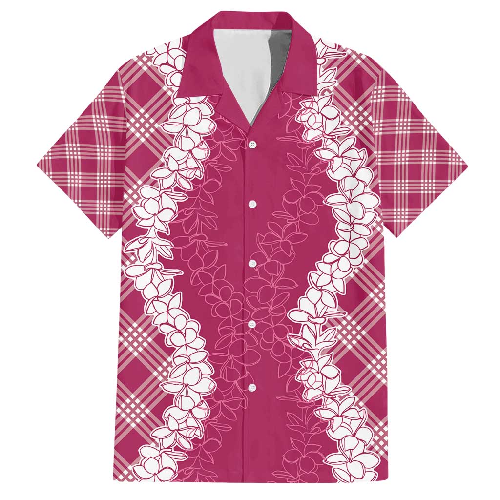 Hawaii Aloha Plumeria Lei Fuschia Palaka Family Matching Short Sleeve Bodycon Dress and Hawaiian Shirt - Polynesian Pride