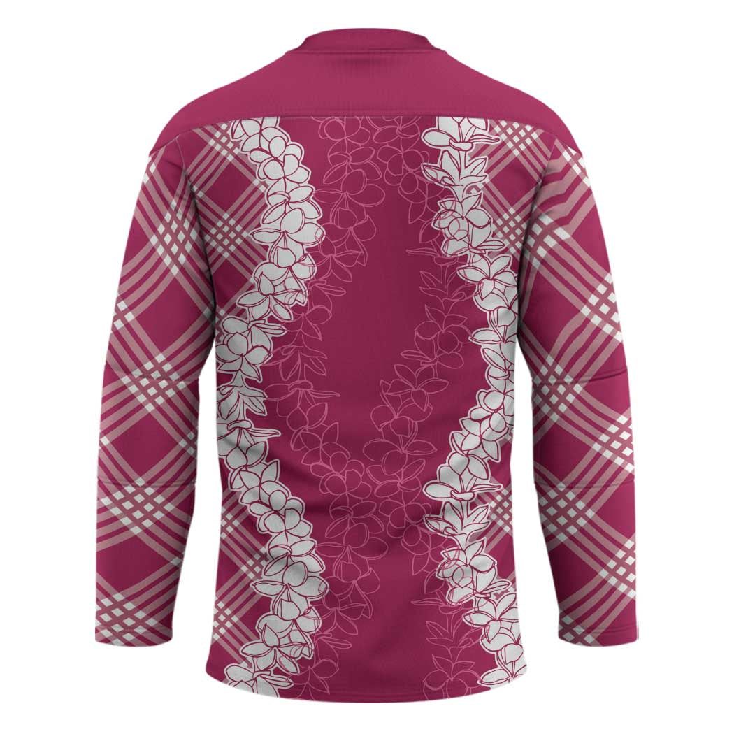 Hawaii Aloha Plumeria Lei Fuschia Palaka Hockey Jersey - Polynesian Pride
