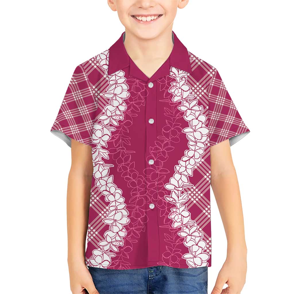 Hawaii Aloha Plumeria Lei Fuschia Palaka Kid Hawaiian Shirt - Polynesian Pride