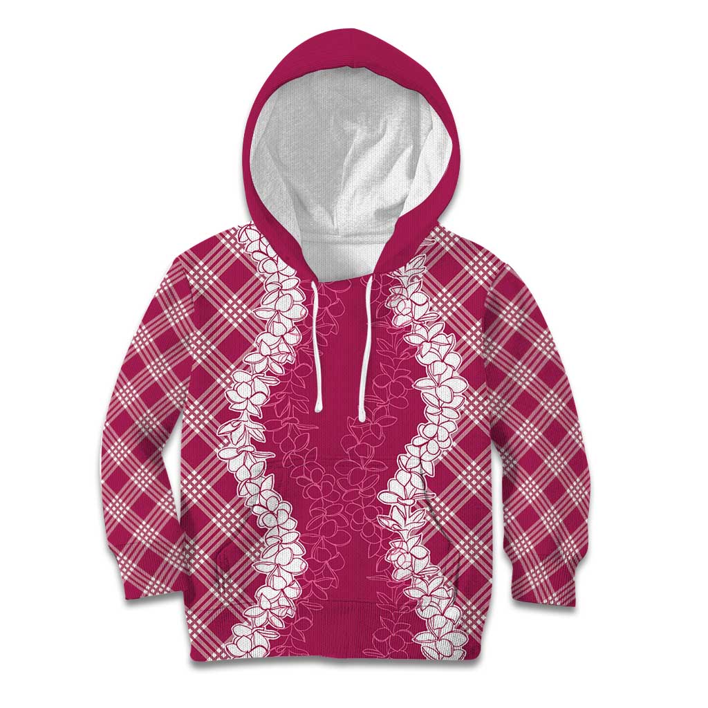 Hawaii Aloha Plumeria Lei Fuschia Palaka Kid Hoodie - Polynesian Pride