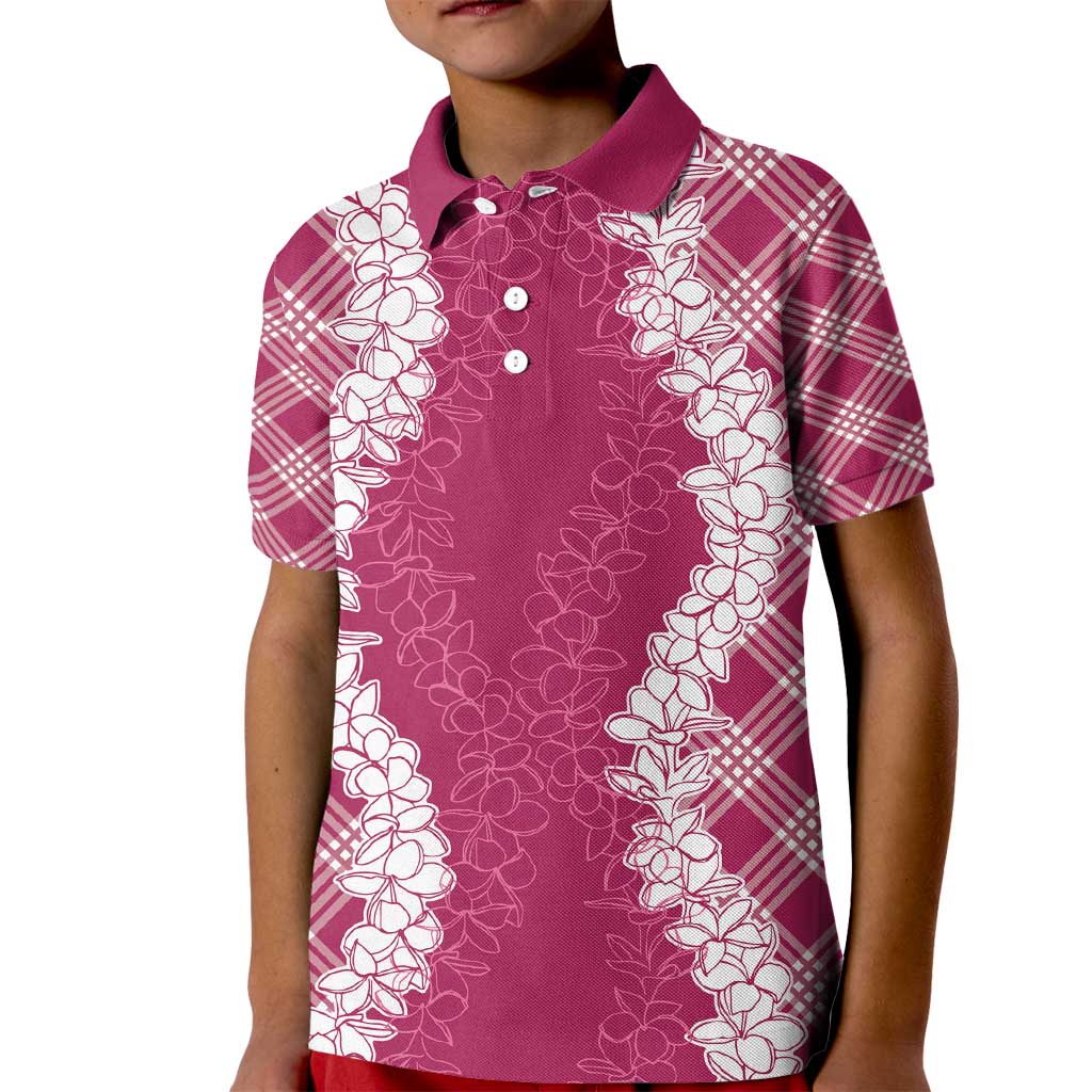 Hawaii Aloha Plumeria Lei Fuschia Palaka Kid Polo Shirt - Polynesian Pride