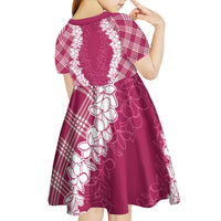 Hawaii Aloha Plumeria Lei Fuschia Palaka Kid Short Sleeve Dress - Polynesian Pride
