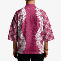 Hawaii Aloha Plumeria Lei Fuschia Palaka Kimono - Polynesian Pride