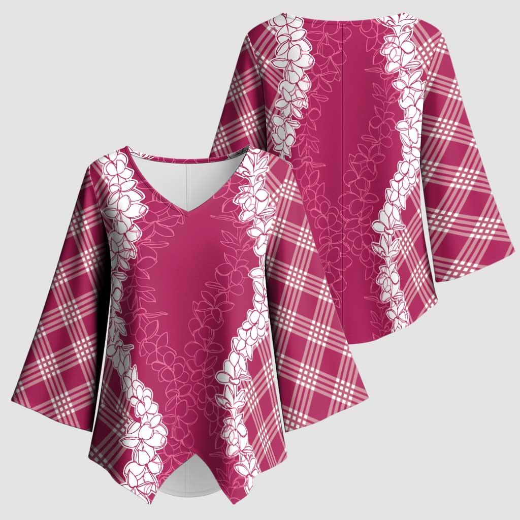 Hawaii Aloha Plumeria Lei Fuschia Palaka Kimono Sleeve Blouse - Polynesian Pride