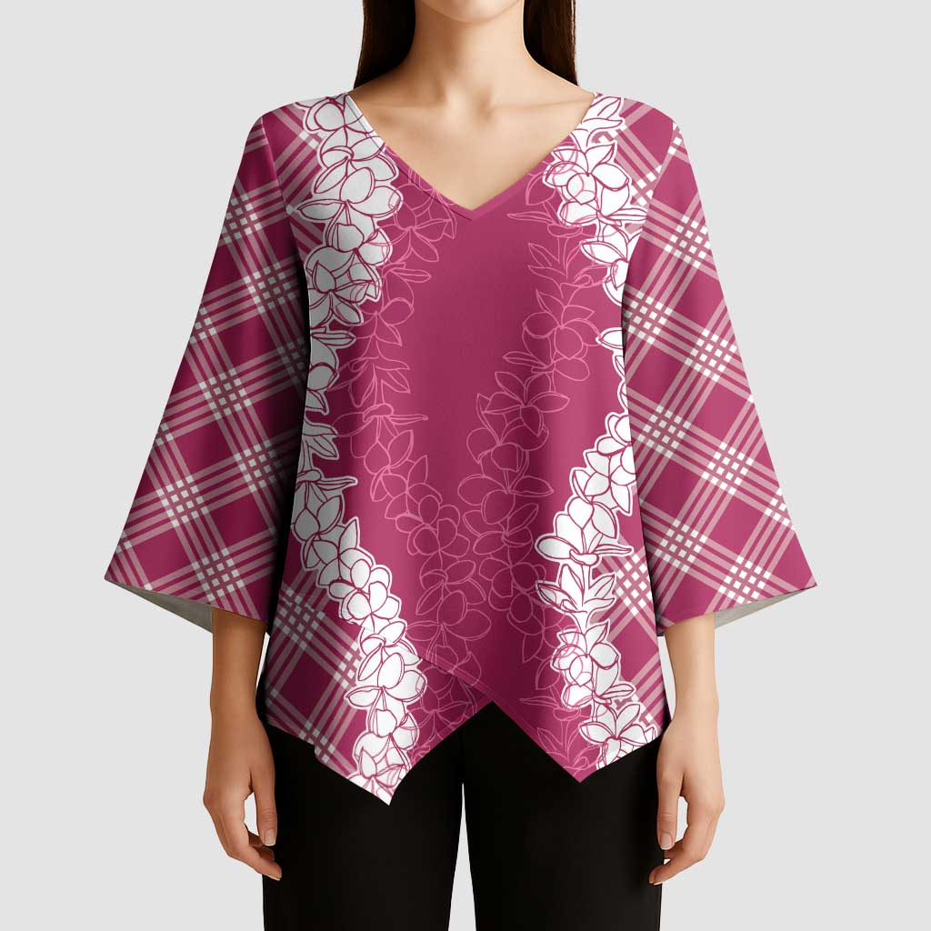 Hawaii Aloha Plumeria Lei Fuschia Palaka Kimono Sleeve Blouse - Polynesian Pride