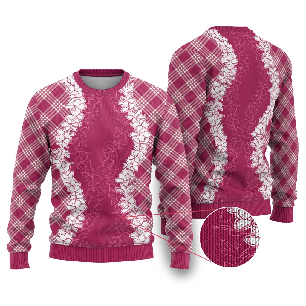 Hawaii Aloha Plumeria Lei Fuschia Palaka Ugly Christmas Sweater - Polynesian Pride