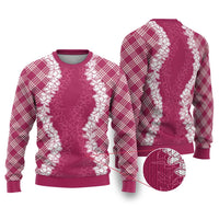 Hawaii Aloha Plumeria Lei Fuschia Palaka Ugly Christmas Sweater - Polynesian Pride