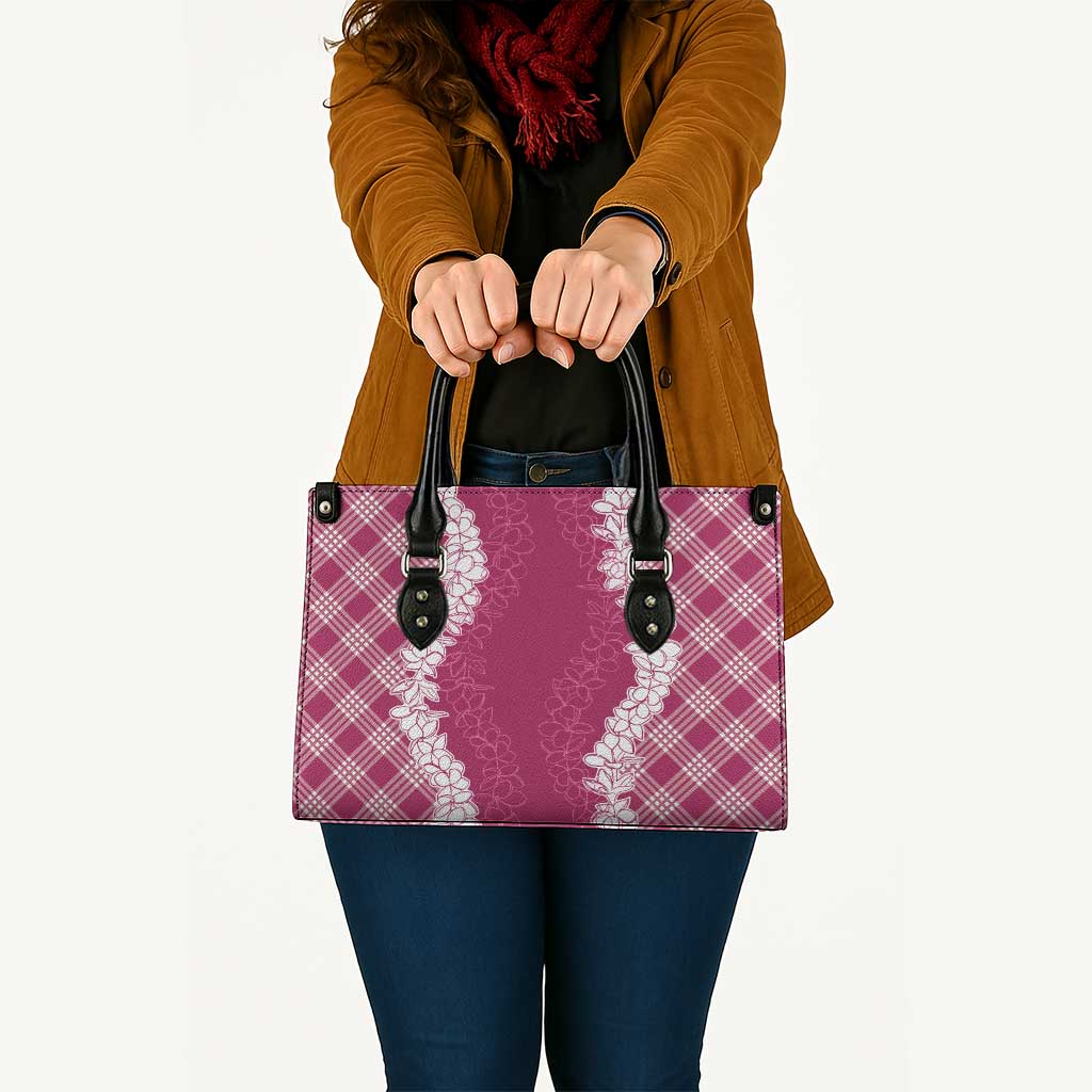 Hawaii Aloha Plumeria Lei Fuschia Palaka Leather Bag - Polynesian Pride