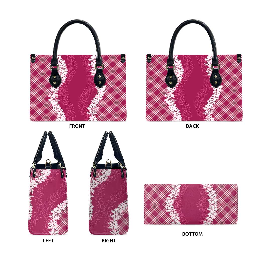 Hawaii Aloha Plumeria Lei Fuschia Palaka Leather Bag - Polynesian Pride