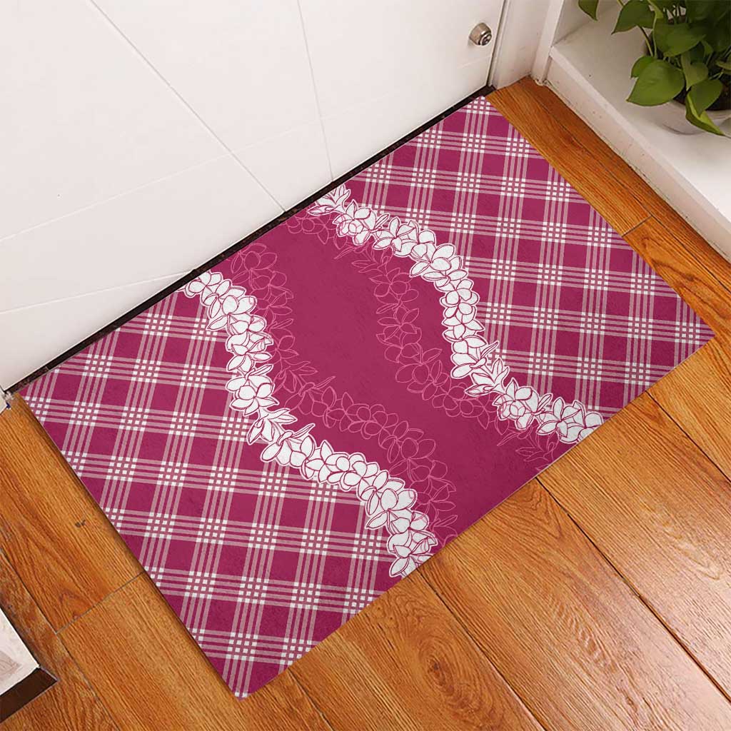 Hawaii Aloha Plumeria Lei Fuschia Palaka Rubber Doormat - Polynesian Pride