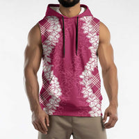 Hawaii Aloha Plumeria Lei Fuschia Palaka Sleeveless Hoodie - Polynesian Pride