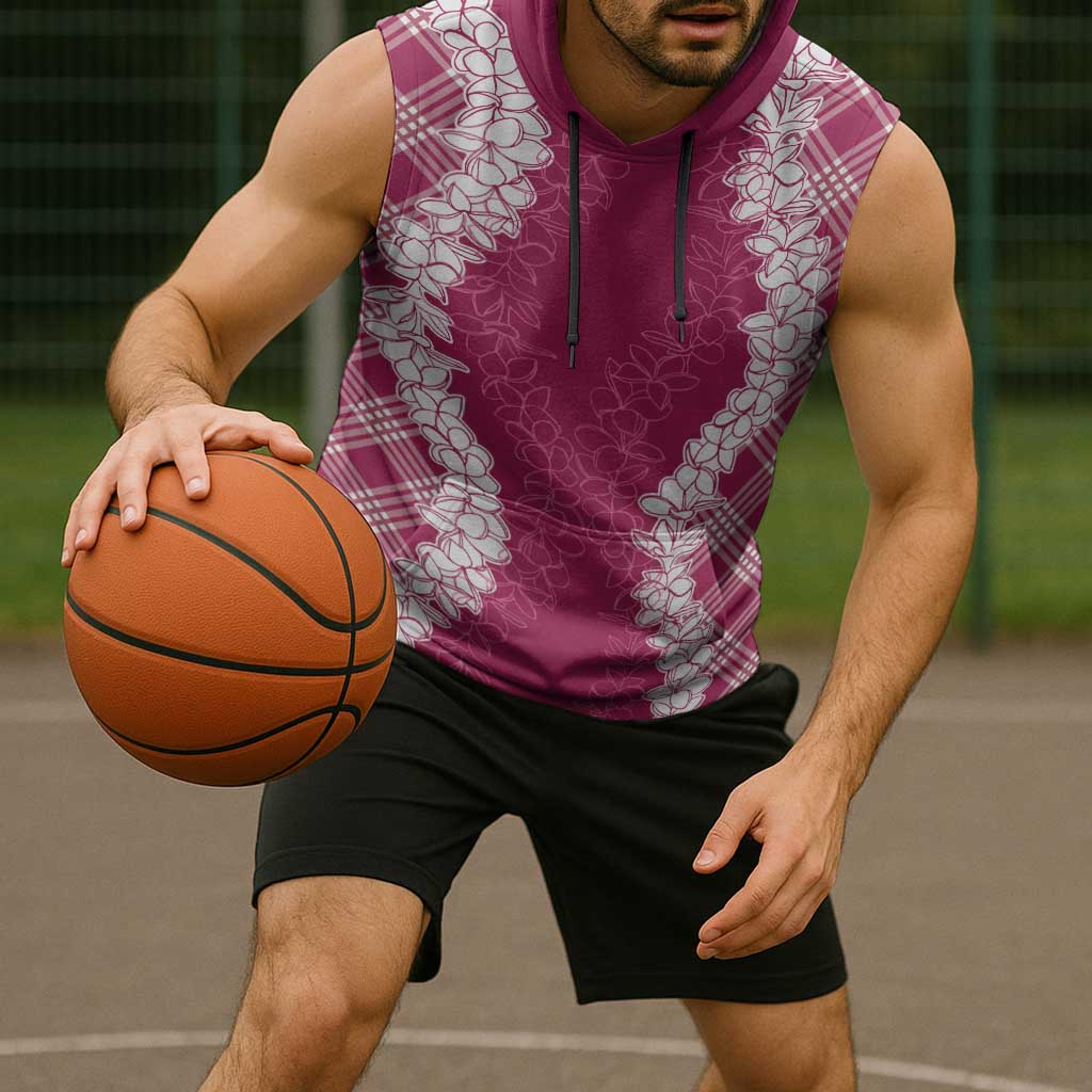 Hawaii Aloha Plumeria Lei Fuschia Palaka Sleeveless Hoodie - Polynesian Pride