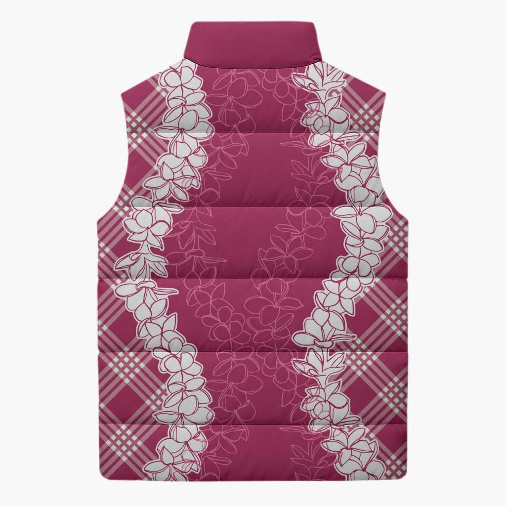 Hawaii Aloha Plumeria Lei Fuschia Palaka Sleeveless Puffer Jacket - Polynesian Pride