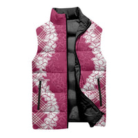 Hawaii Aloha Plumeria Lei Fuschia Palaka Sleeveless Puffer Jacket - Polynesian Pride