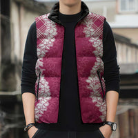 Hawaii Aloha Plumeria Lei Fuschia Palaka Sleeveless Puffer Jacket - Polynesian Pride