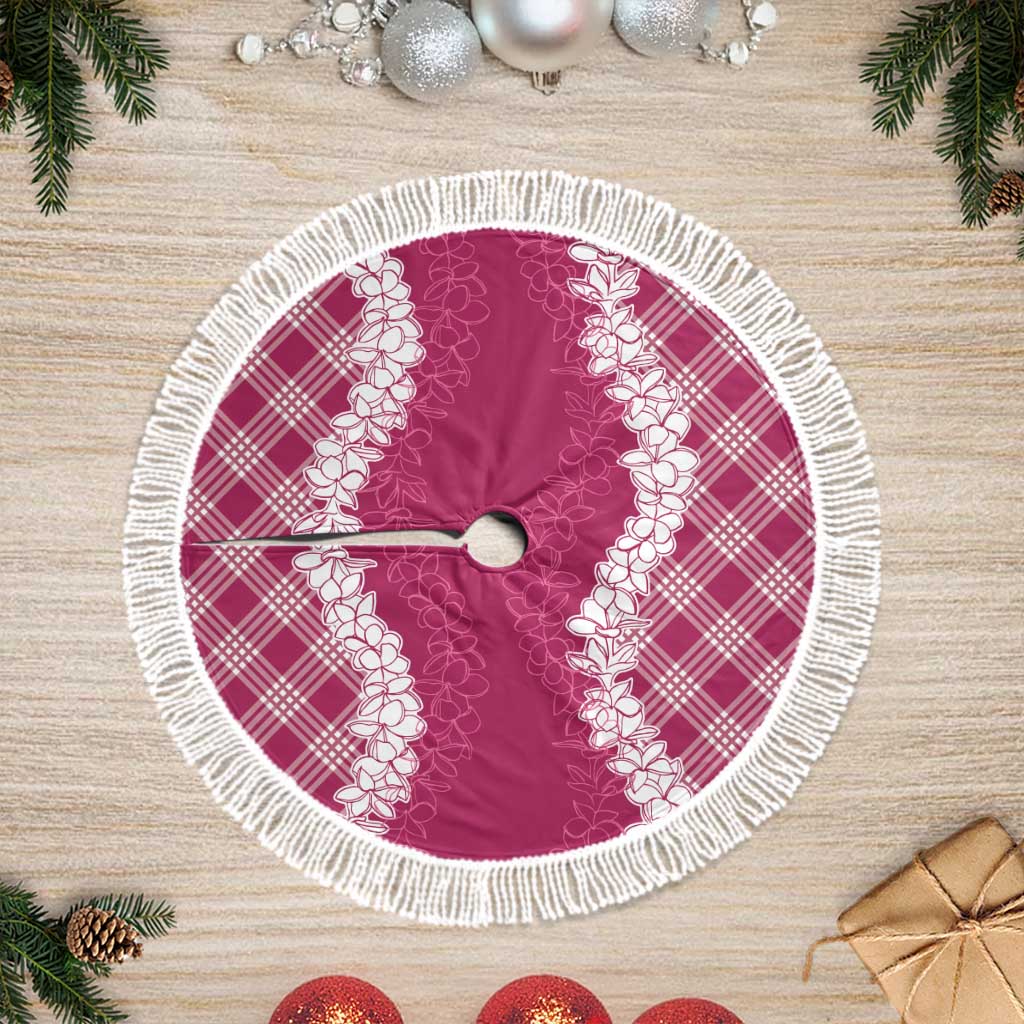 Hawaii Aloha Plumeria Lei Fuschia Palaka Tree Skirt - Polynesian Pride