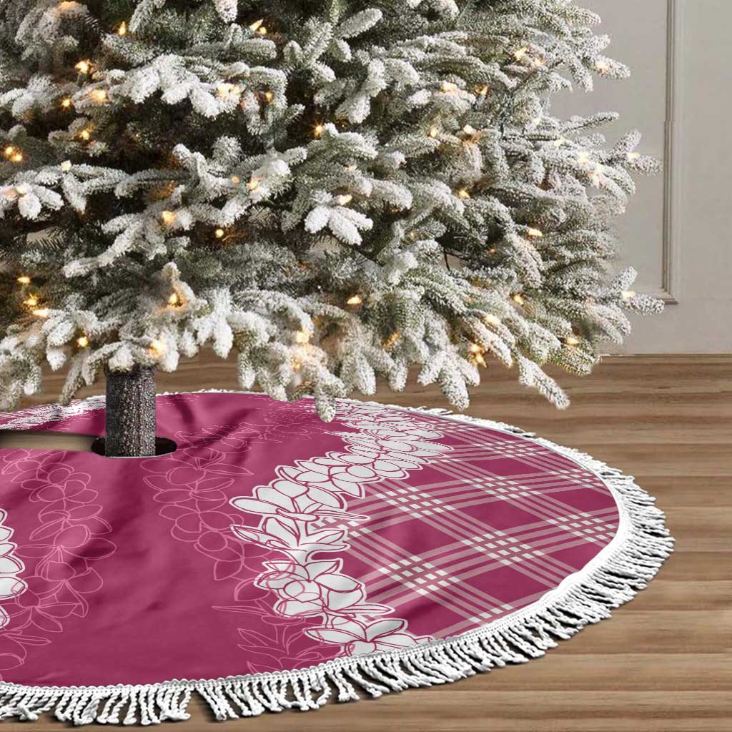 Hawaii Aloha Plumeria Lei Fuschia Palaka Tree Skirt - Polynesian Pride