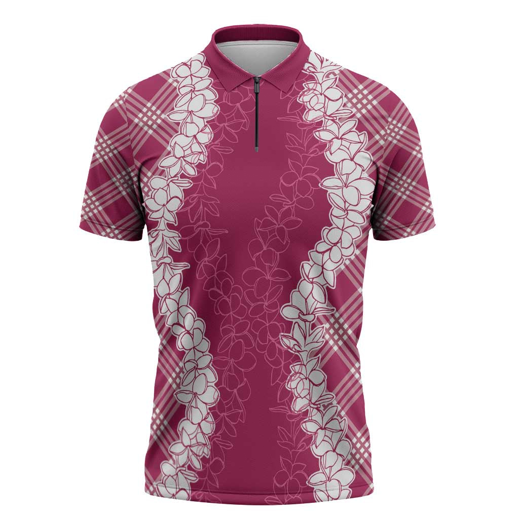 Hawaii Aloha Plumeria Lei Fuschia Palaka Zipper Polo Shirt - Polynesian Pride