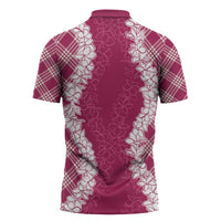 Hawaii Aloha Plumeria Lei Fuschia Palaka Zipper Polo Shirt - Polynesian Pride