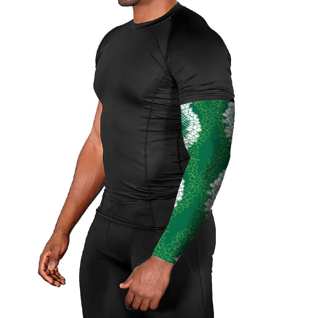 Hawaii Aloha Plumeria Lei Green Palaka Arm Sleeves LT7 - Polynesian Pride