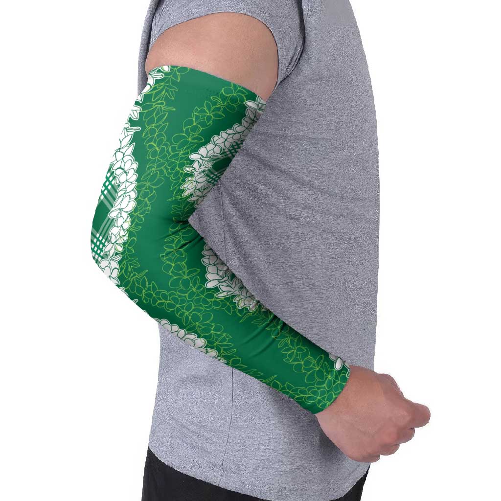 Hawaii Aloha Plumeria Lei Green Palaka Arm Sleeves LT7 - Polynesian Pride