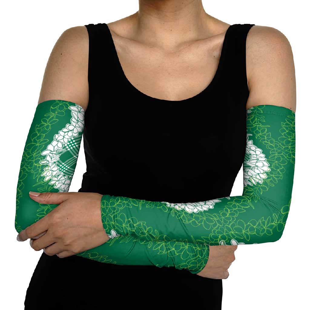 Hawaii Aloha Plumeria Lei Green Palaka Arm Sleeves LT7 - Polynesian Pride