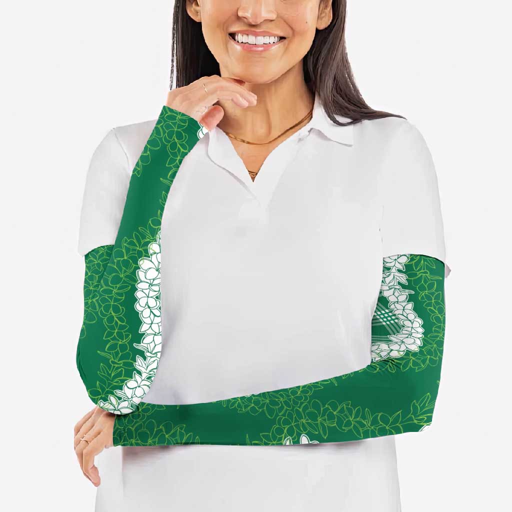 Hawaii Aloha Plumeria Lei Green Palaka Arm Sleeves LT7 - Polynesian Pride